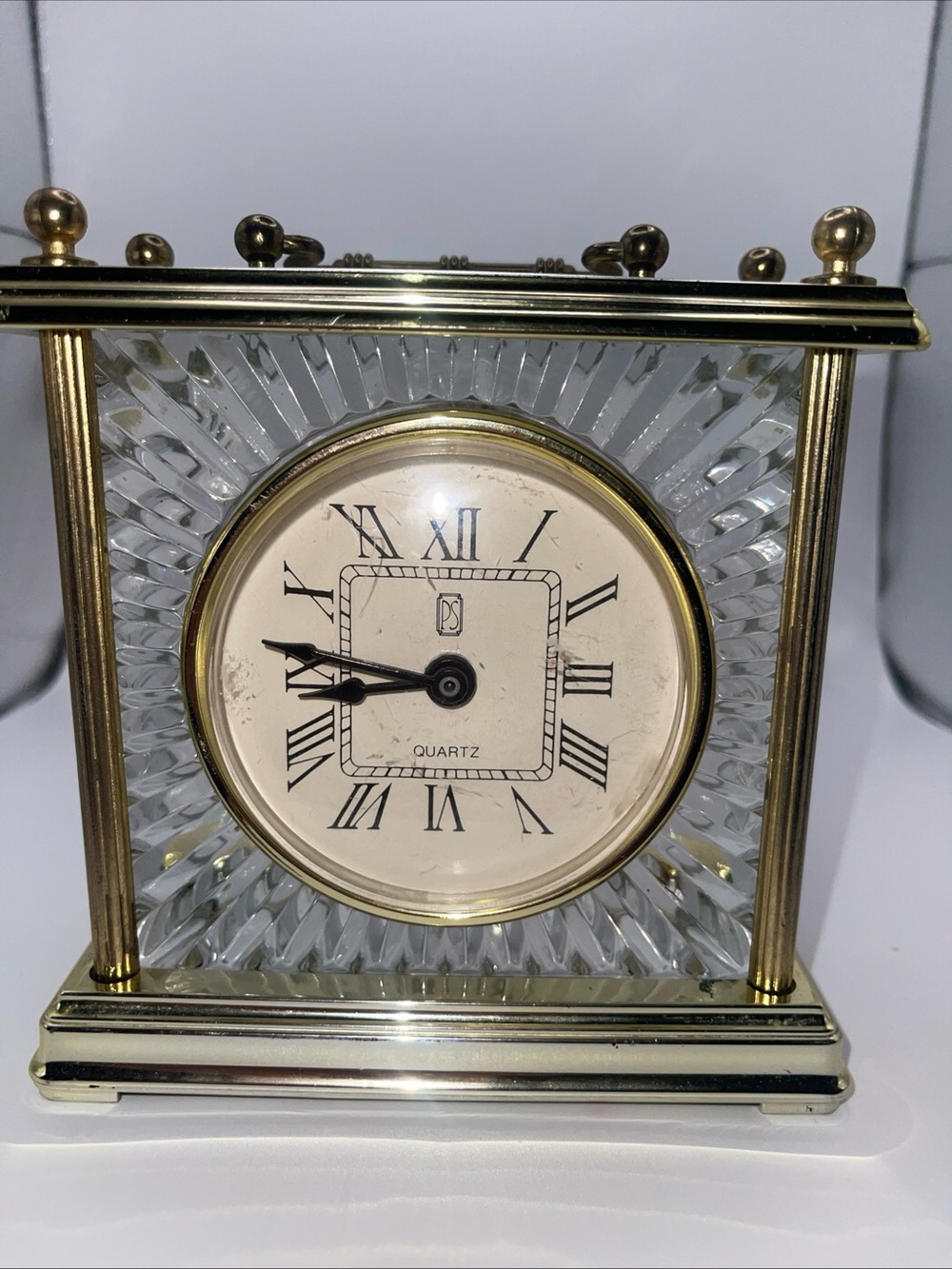 Brass Crystal Quartz Clock Paul Sebastian PS Mantel Shelf Desk Vintage Working